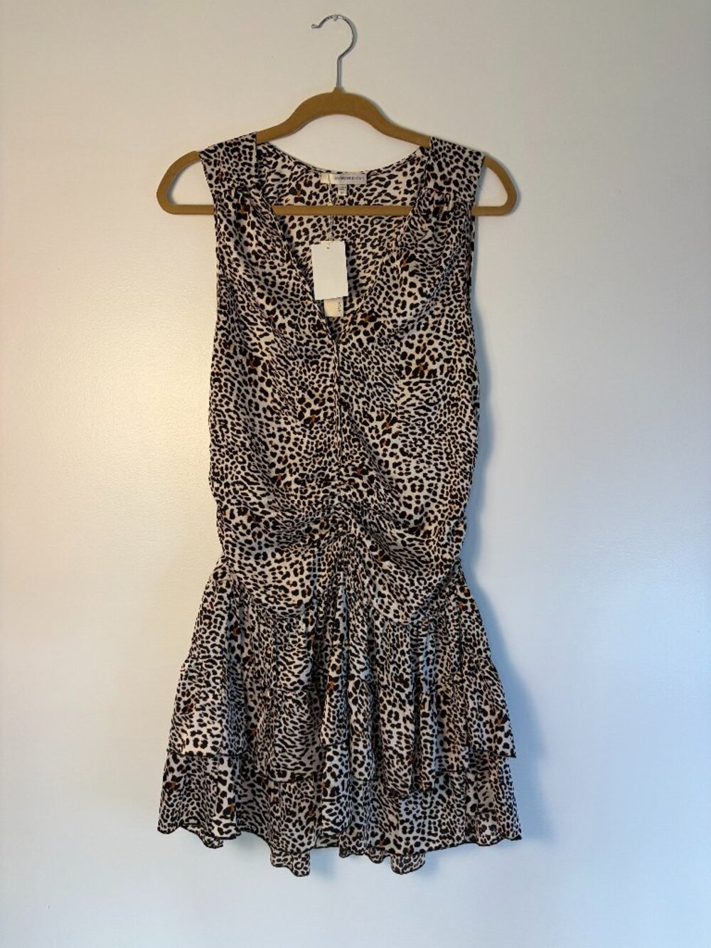 Lavendar Brown Taupe Multi Cheetah Print Ruffled Sleeveless Dress (NWT)